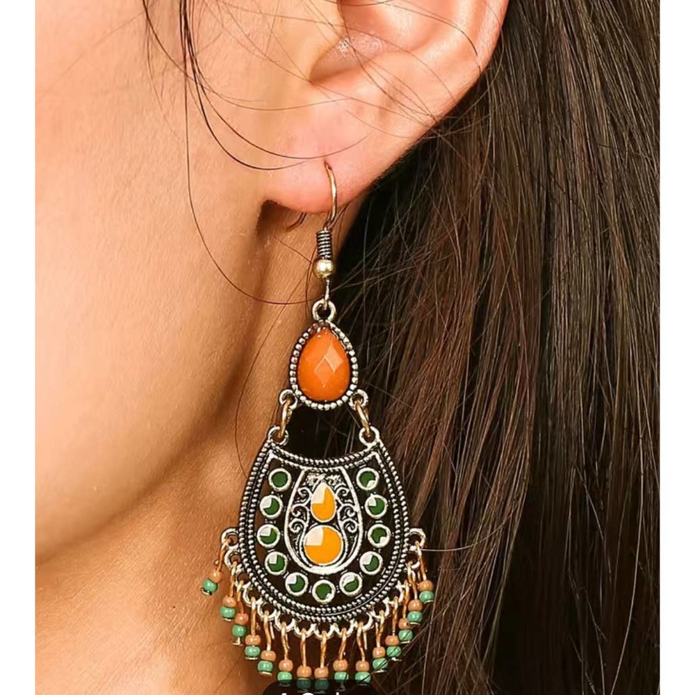 Bohemian Vintage Tassle Drop Beaded Silver Plated Earrings